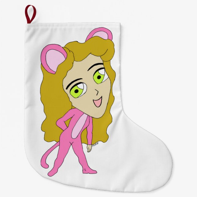 Rosa Katze Großer Weihnachtsstrumpf (Vorderseite)