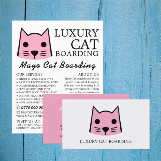 Rosa Katze, Katze Boarding, Werbung für Katzen Flyer (Von Creator hochgeladen)