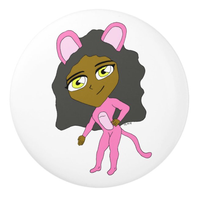Rosa Katze Keramikknauf (Vorderseite)