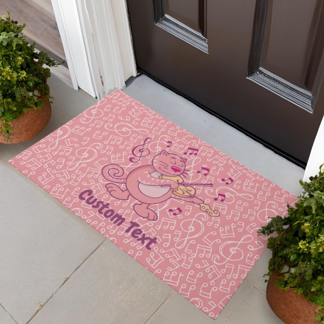 Rosa Katze mit Geige Doormat Fußmatte (Von Creator hochgeladen)