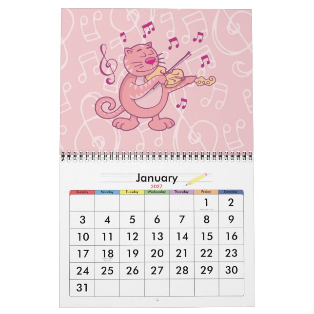 Rosa Katze mit Geige Kalender (Jan 2027)