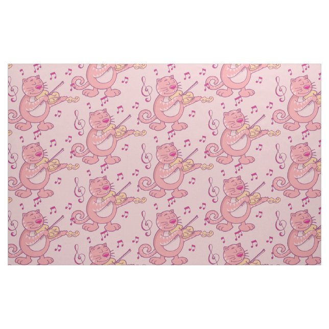 Rosa Katze mit Geige Stoff (Fat Quarter (45,7 x 55,9 cm))