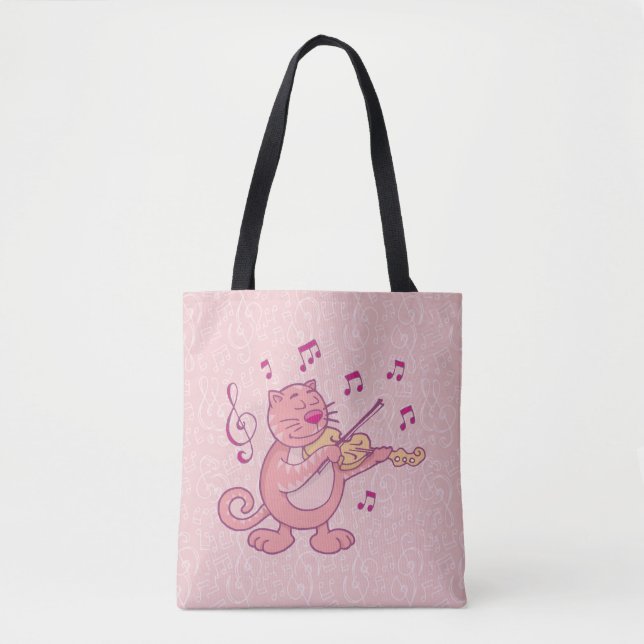 Rosa Katze mit Geige Tasche (Vorderseite)