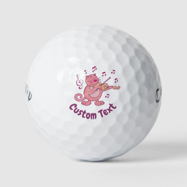 Rosa Katze mit Geigengolfballen Golfball (Vorderseite)