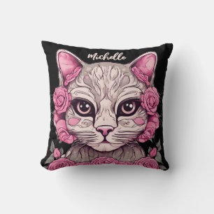 Rosa Katze mit Rose Wohngestaltung Blumenkissen Kissen