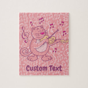 Rosa Katze mit Violine Jigsaw Puzzle
