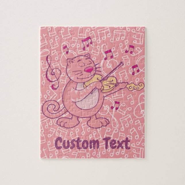 Rosa Katze mit Violine Jigsaw Puzzle (Vertikal)