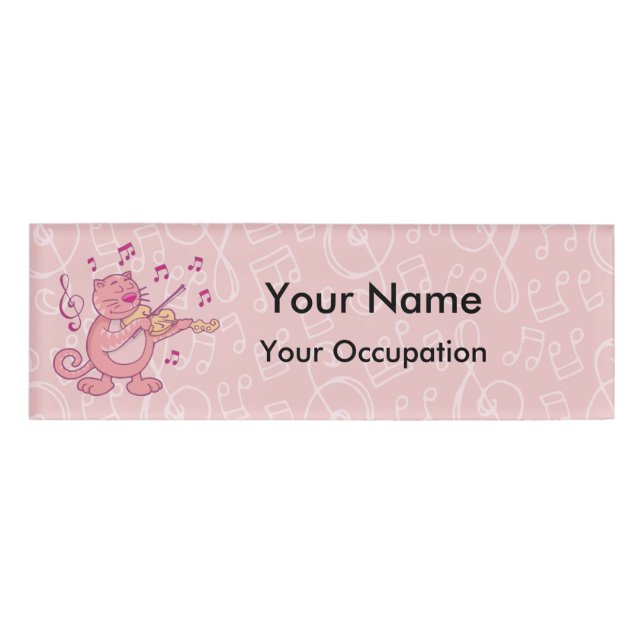 Rosa Katze mit Violinname Namenschild (Vorderseite)