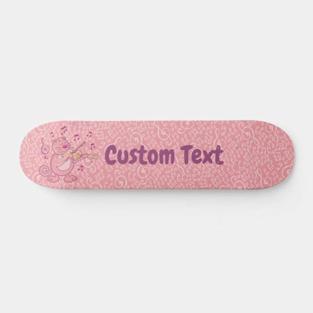 Rosa Katze mit Violinskateboard Skateboard (Horizontal)