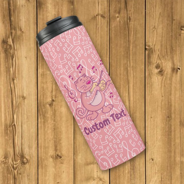 Rosa Katze mit Violintherm Thermosbecher (Von Creator hochgeladen)