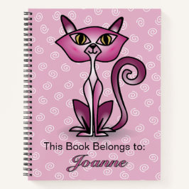 Rosa Katze mit weißem Swirt-HintergrundNotebook Notizbuch