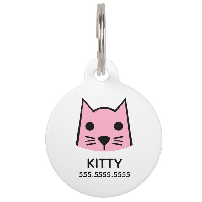 Rosa Katze, Personalisierte Haustierdetails und QR Haustiermarke (Vorderseite)