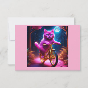 Rosa Katze Reiten auf dem Goldenen Rad Dankeskarte