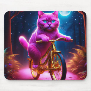 Rosa Katze Reiten auf dem Goldenen Rad Mousepad