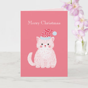 Rosa Katze roter Weihnachtshut Karte