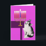 Rosa Katze und Menorah Chanukka Karte<br><div class="desc">Wenn Sie ein kleines Mädchen kennen,  das Liebekatzen,  diese eine perfekte Chanukka-Karte für sie ist.</div>