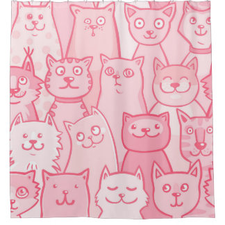 Rosa Katzen, Adorable Nahtlose Muster. Duschvorhang