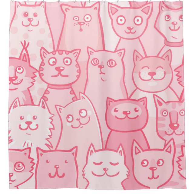 Rosa Katzen, Adorable Nahtlose Muster. Duschvorhang (Vorderseite)