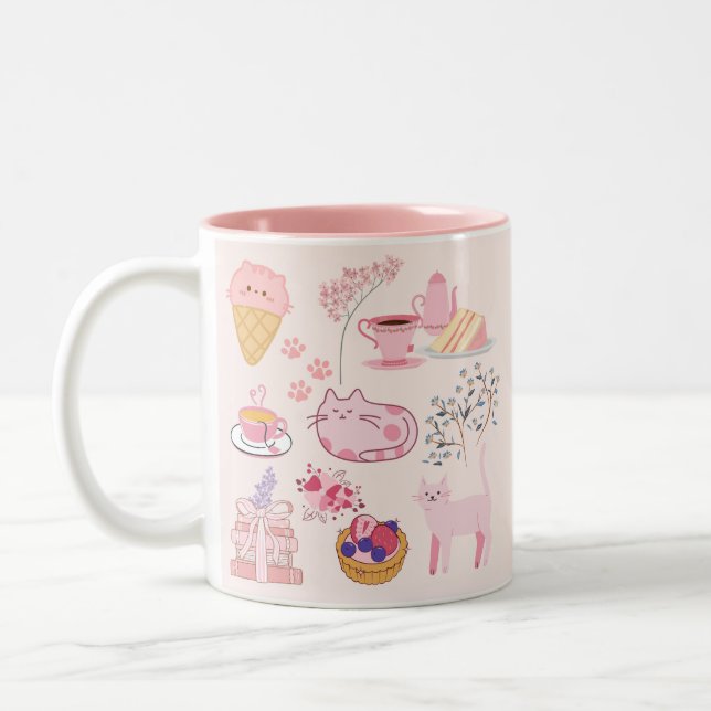 Rosa Katzen Frische Zweifarbige Tasse (Links)