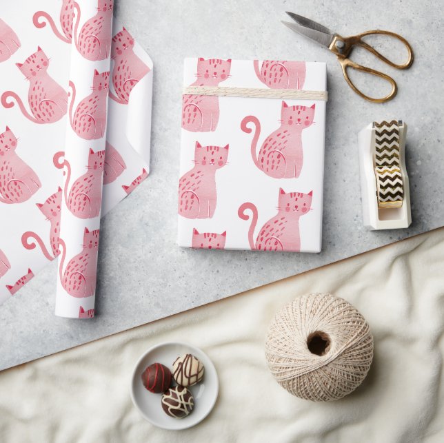 Rosa Katzen Geburtstag Geschenkpapier (Kunsthandwerk)