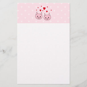 Rosa Katzen mit Liebeherzen Briefpapier