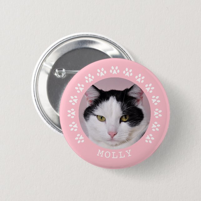 Rosa Katzen-Tatze druckt Rahmen-Haustier-Foto Button (Vorne & Hinten)