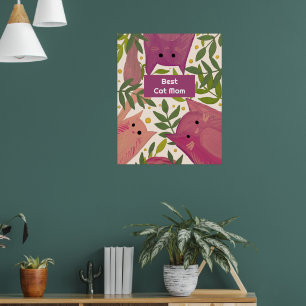 Rosa Katzen und Äste Beste Katze Mama Poster