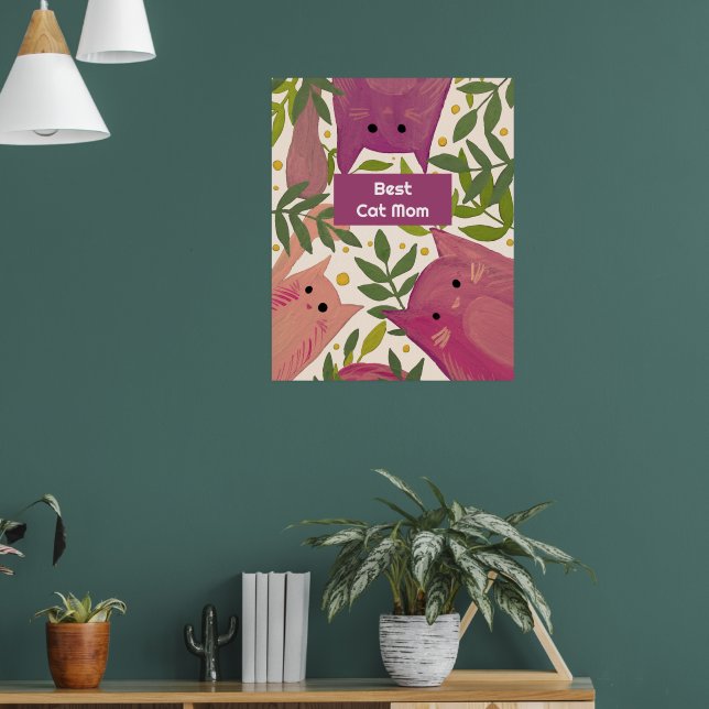 Rosa Katzen und Äste Beste Katze Mama Poster (Wohnzimmer 1)