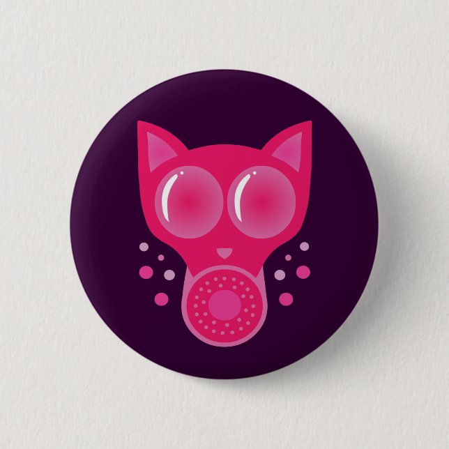 Rosa Katzengasmaske Button (Vorderseite)