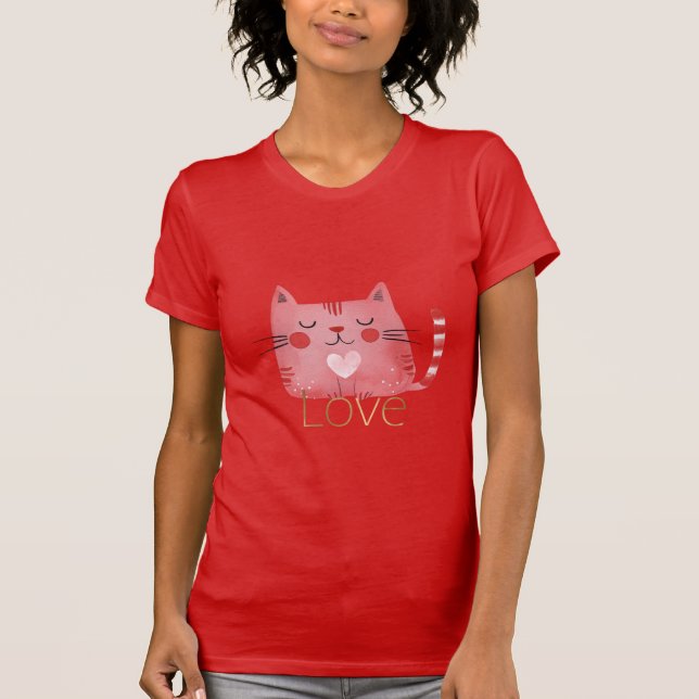 Rosa Katzenherz Gold-Liebe T-Shirt (Vorderseite)