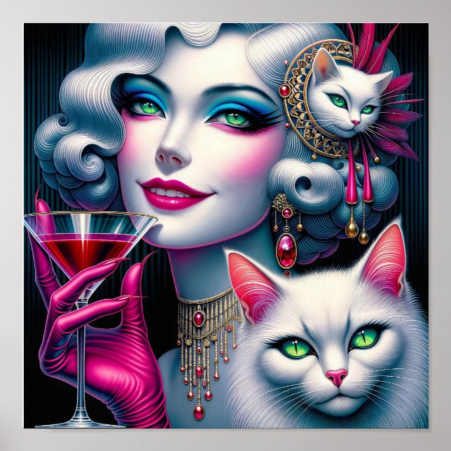 Rosa Katzenlady Poster (Vorne)