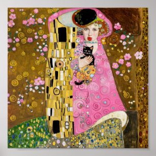 Rosa Kaugummi-Dame mit Gustav Klimt Katzenkunst Poster