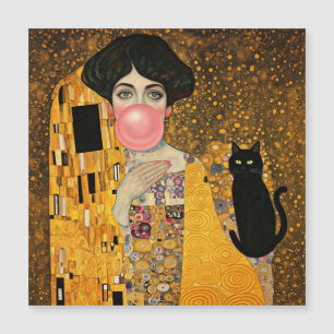 Rosa Kaugummi-Dame mit schwarzer Katze Gustav Klim Magnetkarte