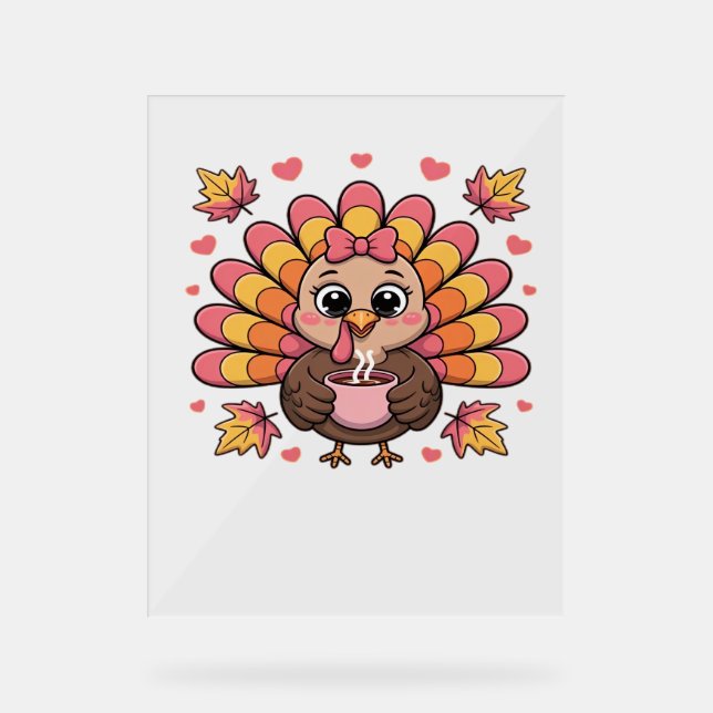 Rosa Kawaii Erntedank Truthühner Klassischer T - S Acrylschild (Vorderseite)