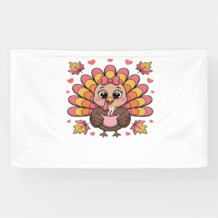 Rosa Kawaii Erntedank Truthühner Klassischer T - S Banner