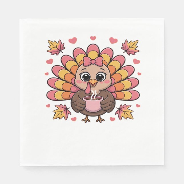 Rosa Kawaii Erntedank Truthühner Klassischer T - S Serviette (Vorderseite)