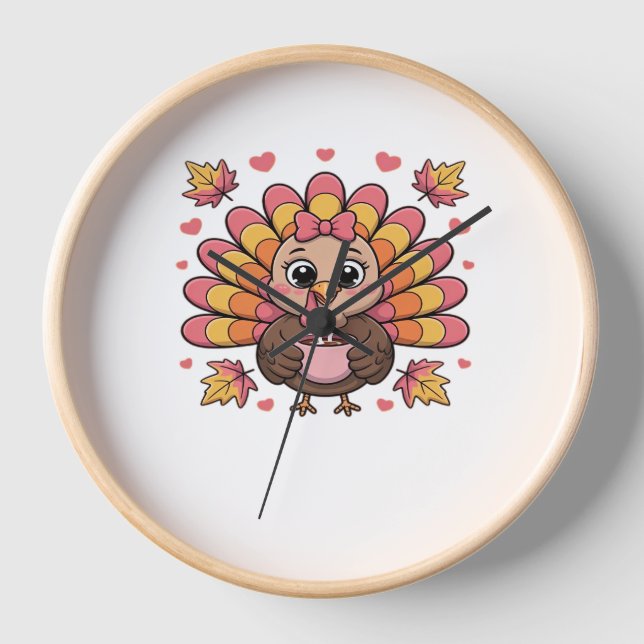 Rosa Kawaii Erntedank Truthühner Klassischer T - S Uhr (Vorderseite)