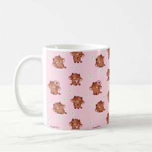 Rosa Kawaii Highland-Kühe Nahtloses Muster Kaffeetasse