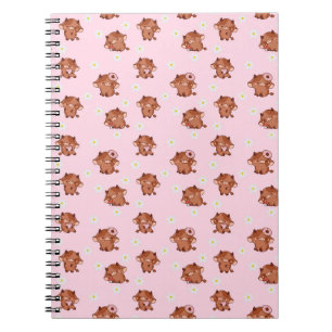 Rosa kawaii Highland-Kühe nahtloses Muster Notizblock