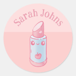 Rosa Kawaii Lipstick Klassischer Rundsticker Runder Aufkleber