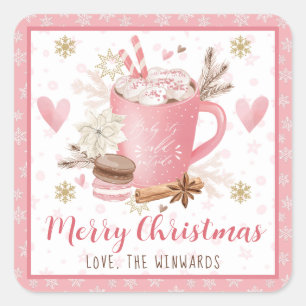 Rosa Kekse & Kakao Frohe Weihnachten Quadratischer Aufkleber