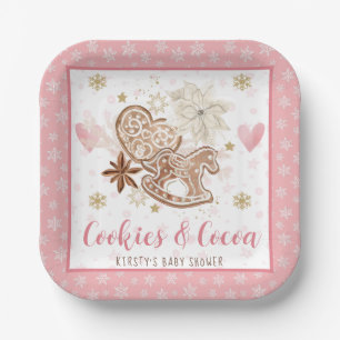 Rosa Kekse und Kakao-Baby-Shower Pappteller