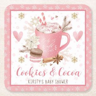 Rosa Kekse und Kakao-Baby-Shower Rechteckiger Pappuntersetzer