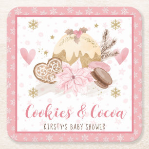 Rosa Kekse und Kakao-Baby-Shower Rechteckiger Pappuntersetzer