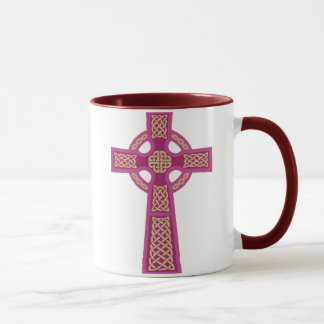 Rosa keltisches Kreuz-Glas-Tasse Tasse