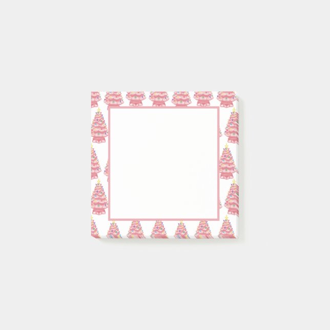 Rosa Keramik Weihnachtsbaumnoten Post-it Klebezettel (Vorderseite)