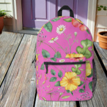Rosa, Kick, Vintag Zeichnend Wildblumen Rucksack