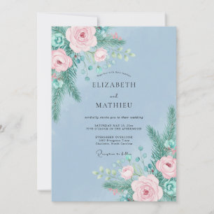 Rosa Kiefern-Aquarell-Hochzeit Einladung