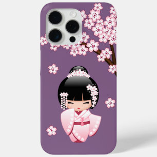 Rosa Kimono Kawaii Kokeshi-Puppe auf Lila Case-Mate iPhone Hülle