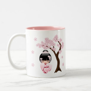 Rosa Kimono Kawaii Kokeshi-Puppe Sakura Zweifarbige Tasse